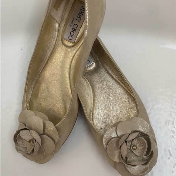 Jimmy Choo Gold Ballerina Flats - Size 37 c/w Box & Dustbag -Excellent Condition - Picture 6 of 14